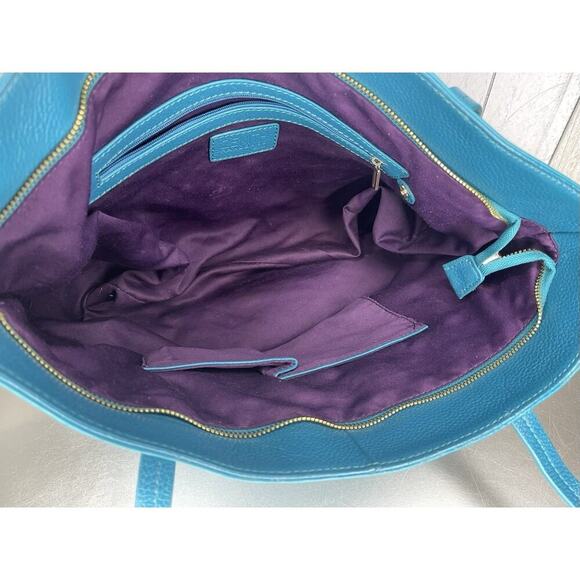 Zenith Genuine Pebbled Leather Tote Handbag Shoulder Bag Green Blue - Picture 6 of 8